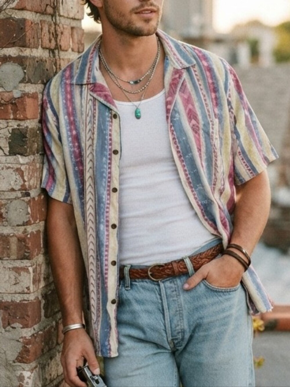 Vintage Tapestry Men’s Southwestern Aztec Striped Button Down Shirt XL 90s